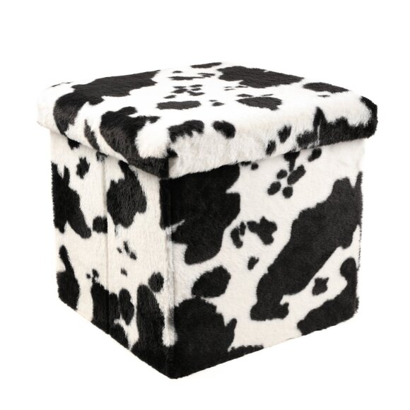 Go-Poufs Knock-Down Medium Cube Faux Cowhide Storage Ottoman | 15"x15"x15" - Picture 2 of 7